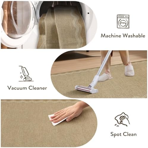 LIVEBOX Scalloped Washable 2x8 Kitchen Runner Rug, Easy Jute Geometric Tan Rug for Hallway Runner Entryway, Indoor Outdoor Non Slip Rugs Farmhouse Modern Carpet Door Mat for Porch Laundry Room - Image 6