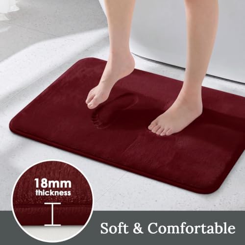 HUXMEYSON 3-Piece Memory Foam Bathroom Rug Set, Red - Image 3