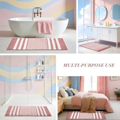 BSICPRO Bathroom Rugs, 20x32 Chenille Bath Mats, Dusty Pink - Image 5