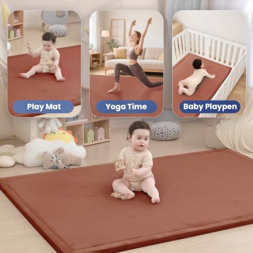 Huloo Sleep Ultra Soft Baby Play Mat for Floor,1.3" Thick Elasti-Foam 50x50 Playpen Mat for Toddlers Infant Kids,Non-Slip Backing Safe for Crawling&Tummy Time,Tatami Style （Brick） - Image 6