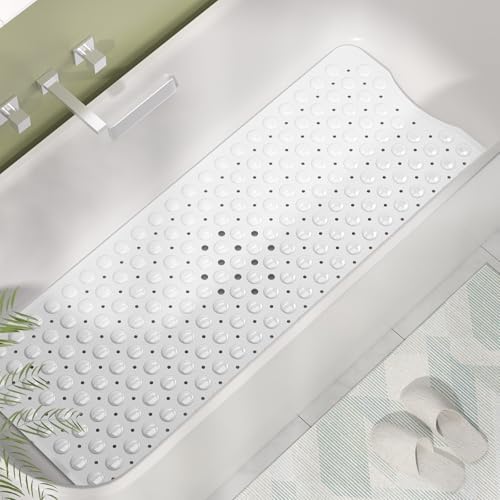 AmazerBath Shower Mat Non Slip 40 x 16 Inches, Shower Stall Mats with Suction Cups and Drain Holes, Non Slip Bath Mat for Tub for Elderly & Kids, White - Image 2