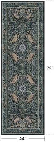 Botanical Bird 2x6 Entryway Rugs Indoor, Machine Washable Runner Rugs for Hallway, Blue and Teal Non Slip Mat for Bathroom, Bedroom Beside Bed, Kitchen, Stain Resistant Forest Green Décor - Image 2