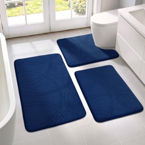 YIHOUSE 3 Piece Memory Foam Bathroom Rug Set, Cushioned Bath Mat, Dark Blue by YIHOUSE
