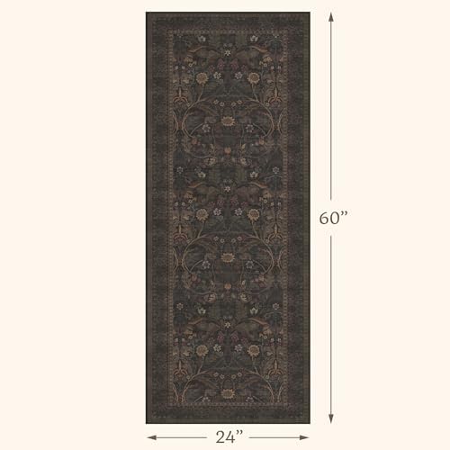 2x5 Small Runner Rug for Kitchen - Non Slip Brown Throw Rugs for Entryway, Laundry, Bathroom, Southwestren Floral Cabin Bedroom, Hallway Thin Stain Resistant Carpet - Image 2