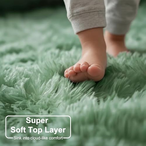 Amdrebio Sage Green Large Fluffy Rug 6x9 for Living Room Bedroom Nursery - Image 4