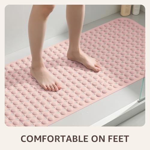 OTHWAY Bath Tub Shower Mat Non Slip, Bathtub Floor Liner Mats for Inside Shower Bathroom, Suction Cups and Drain Holes for Feet Scrubbing, Machine Washable, Soft on Feet, 35x16 Inch, Light Pink - Image 5