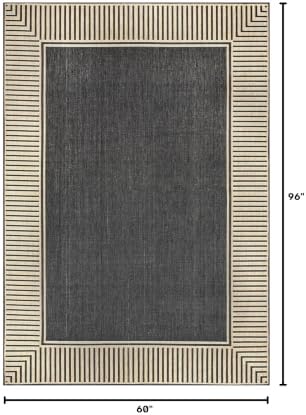 Nuloom Asha Dark Grey/Ivory, 5' x 8', Casual, Striped Border, Soft and Cozy, High Traffic, Stain Resistant, Easy Clean, Durable Area Rug for Indoor/Outdoor Patio, Deck, Porch, Garden, Courtyard - Image 2