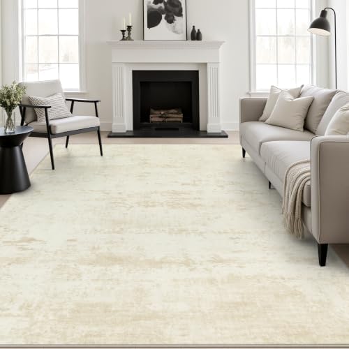 9x12 Area Rug Living Room: Modern Washable Indoor Soft Carpet Beige by FXRHLP