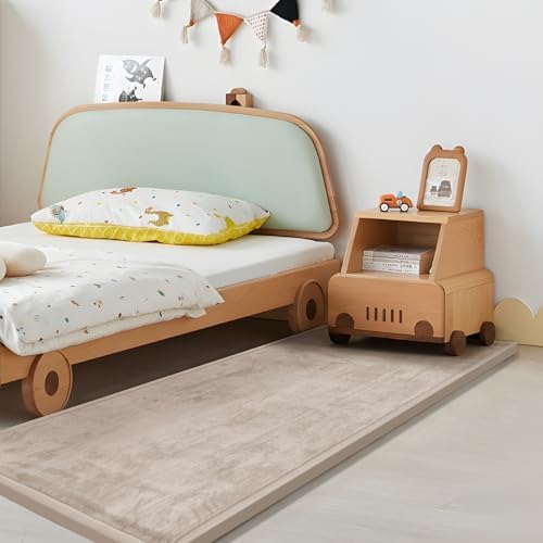 Play Mat for Babies Toddlers,1.3" Thick Elasti-Foam Anti-Fall Cushion Mat for Kids Room,28×72 Bedroom Bedside Rugs,Water-Repellent Soft Coral Velvet,Non-Slip(Beige) by HulooSleep