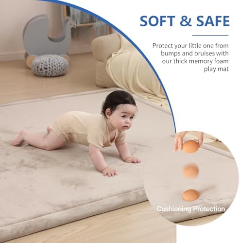 Huloo Sleep Ultra Soft Baby Play Mat for Floor,71×59 Playpen Mat(Beige) - Image 3