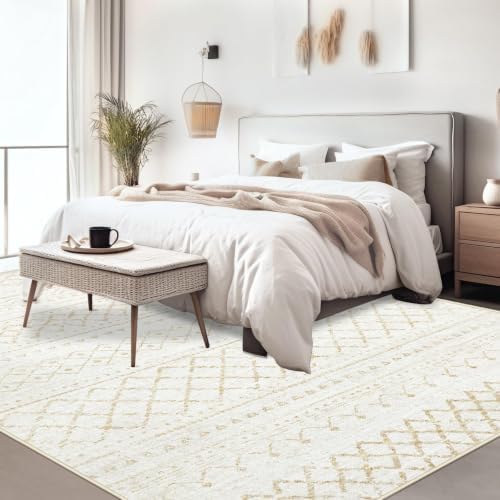 Area Rug Living Room Rugs 5x7 - Large Soft Boho Geometric Rugs, Non-Slip Foldable Washable Area Rug Non Shedding Morden Indoor Floor Carpet for Living Bedroom Office Dining Room (Beige,5' x 7') - Image 4