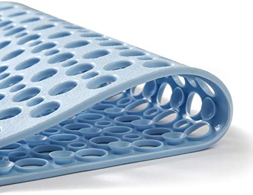 Bath Tub Shower Mat, Extra Soft Long Bath Mat Non-Slip with Suction Cups, TPE Bath Mat for Kids, Machine Washable Bathroom Mat (Blue, 35 x 16 Inch) by Mantto