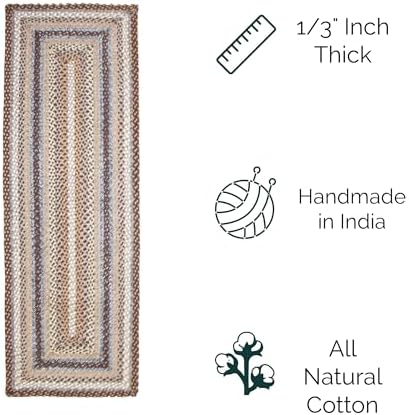 Super Area Rugs 2X6ft Farmhouse Braided Rug Runner - Natural Soft Cotton Carpet for Hallway, Entryway, Kitchen Sink - Primitive Country Woven Rug - Brown/Slate Gray/Ivory - Image 3