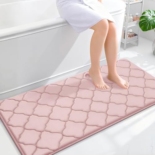 OLANLY Memory Foam Bath Mat Rug 47x24, Ultra Soft Bathroom Rugs, Pink by OLANLY