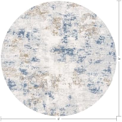 Cream Denim Tan Round 6ft Cream Denim Tan Area Rug for Living Room - Image 2