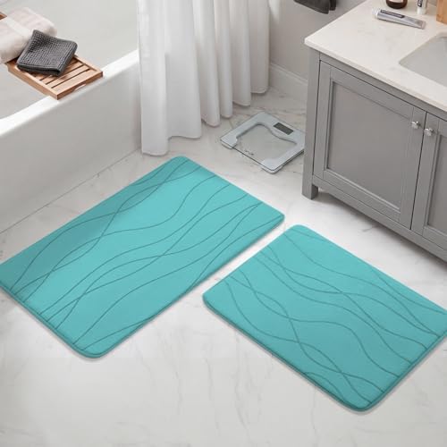 YIHOUSE Bathroom Rugs Set 2 Piece, Memory Foam Bath Mat Teal - Image 3