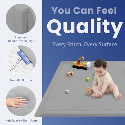 Baby Play Mat for Floor,1.3" Thick Elasti-Foam 74×50 Playpen Mat for Toddlers Infant Kids,Water-Repellent Soft Coral Velvet for Tummy Time, Non-Slip Backing for Crawling,Tatami Style(Light Grey) - Image 2