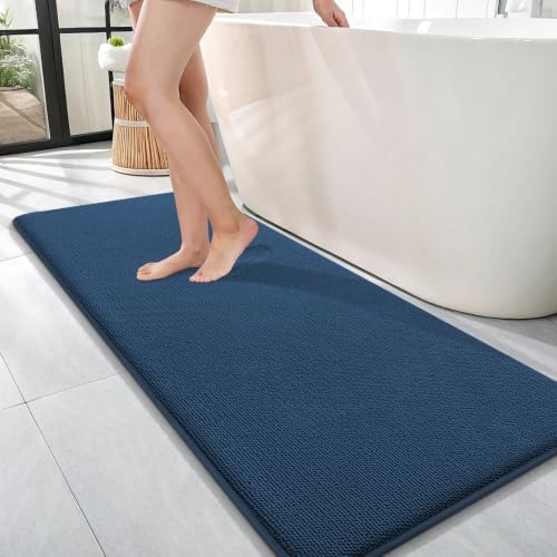 OLANLY Memory Foam Bathroom Runner Rug 47x17, Absorbent Long Bath Mat, Navy by OLANLY