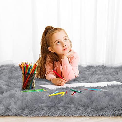 2x6 Grey Faux Fur Runner Rug Fluffy Soft Washable for Bedroom Dorm Hallway - Image 4