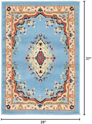 Unique Loom Reza Collection Traditional Persian Style Area Rug, 2 ft 2 in x 3 ft, Light Blue/Ivory - Image 2