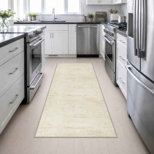 3x8 Washable Runner Rug：Modern Abstract Kitchen Soft Carpet Beige - Image 4