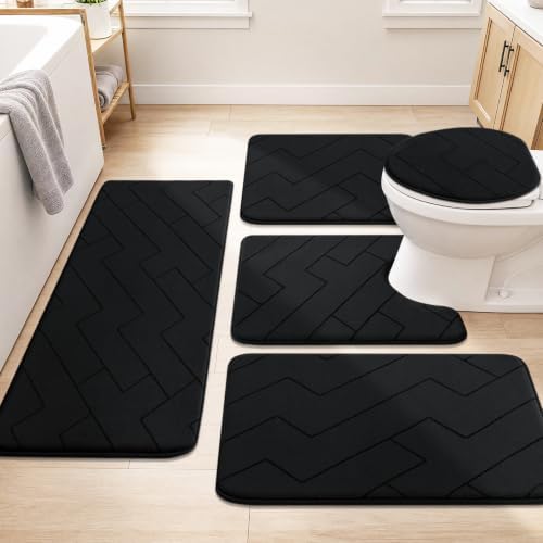YIHOUSE 5 Piece Bathroom Rug Set - Soft Memory Foam Bath Mat, Black by YIHOUSE