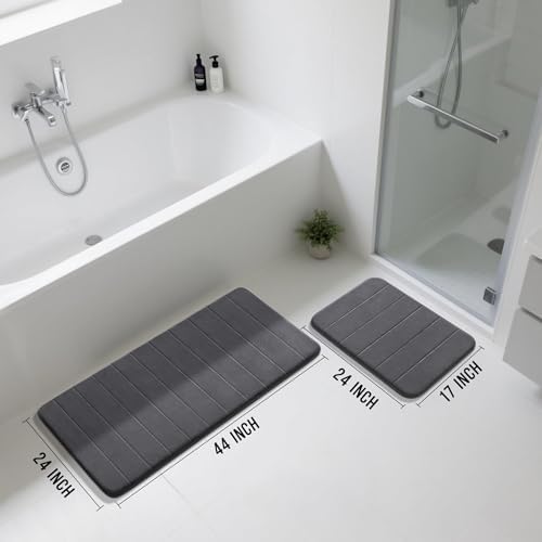 Yimobra Large Memory Foam Bathroom Mat Set, 44 x 24 & 24 x 17 in, Dark Gray - Image 2