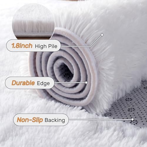 8x10 ft Fluffy White Rugs for Living Room Soft Fuzzy Bedroom Area Rug Non-Slip Shaggy Carpet for Nursery Kids PlayRoom Dorm Office Indoor Modern Plush Carpet Teens - Image 4