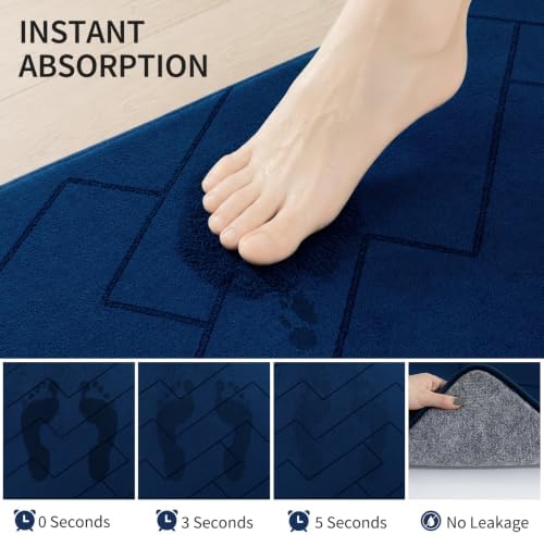 YIHOUSE 5 Piece Bathroom Rug Set - Soft Memory Foam Bath Mat, Dark Blue - Image 4