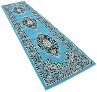 Unique Loom Reza Collection Traditional Persian Style Area Rug, 2 ft 7 in x 10 ft, Turquoise/Ivory - Image 3