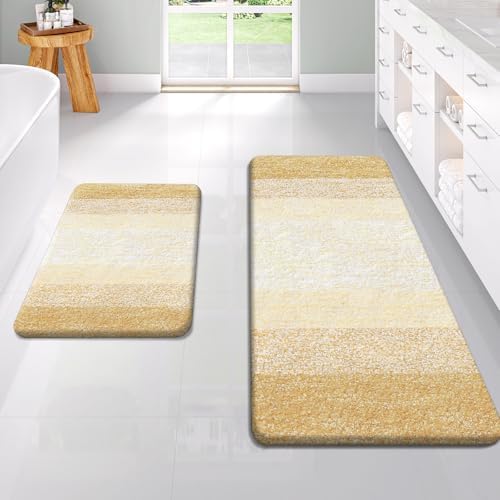 OLANLY Micorfiber Bathroom Rug Set 2 Piece, Soft Bath Mats, Light Yellow by OLANLY