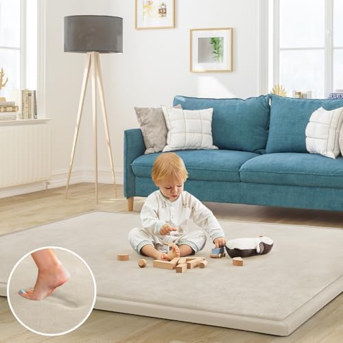 Baby Play Mat for Floor Nursery Rug Muscle Mat Area Rug Playroom Rug 47"x47" Playpen Mat Elastic Foam 1.3" Thick Crawling Mat for Babies,Toddlers, Infants, Kids,A Beige - Image 2