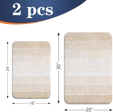 OLANLY Micorfiber Bathroom Rug Set 2 Piece, Soft Bath Mats, Light Beige - Image 2