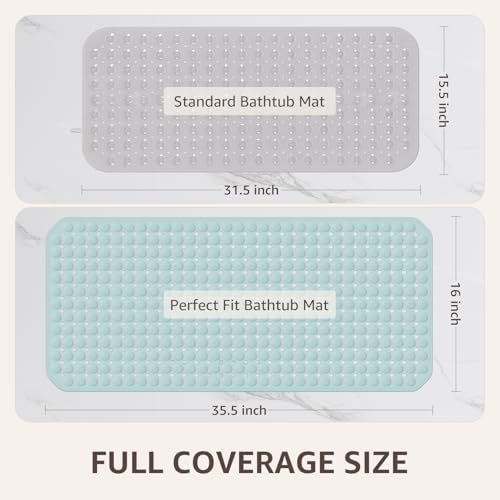 OTHWAY Bath Tub Shower Mat Non Slip, Bathtub Floor Liner Mats for Inside Shower Bathroom, Suction Cups and Drain Holes for Feet Scrubbing, Machine Washable, Soft on Feet, 35x16 Inch, Light Blue - Image 4