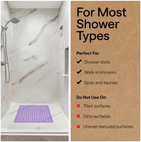 GORILLA GRIP Square Shower Stall Mat, Bathtub Floor Mat 21x21 Purple Opaque - Image 6