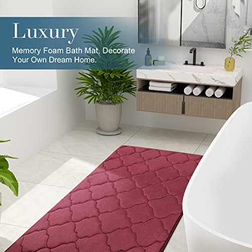 OLANLY Memory Foam Bath Mat Rug 47x20, Ultra Soft Bathroom Rugs, Burgundy - Image 6
