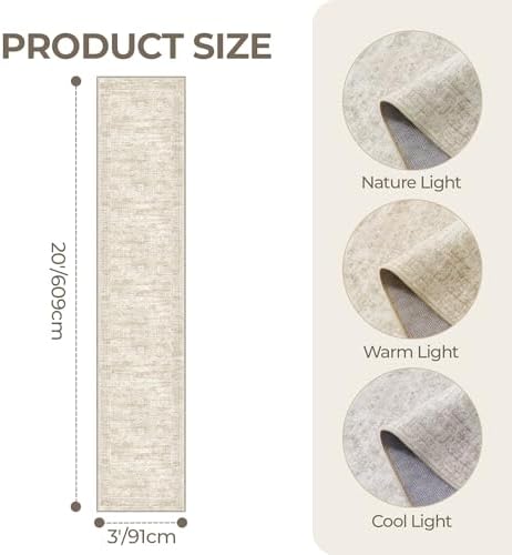 3x20 Runner Rug Non Slip,Washable Hallway Runner Rug,Beige - Image 2