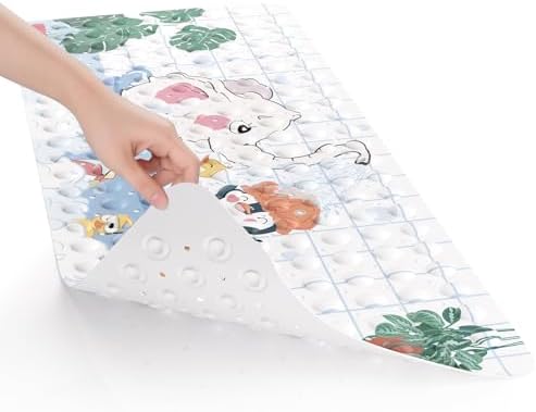 AmazerBath Baby Bath Mat Non Slip, Cartoon Kids Bath Mat for Tub 40 x 16 Inches Full Size, Non Slip Bathtub Mat with Suction Cups and Drain Holes, Shower Stall Mats - Elephant - Image 6