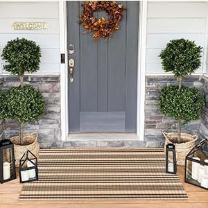 Fall Striped Outdoor Rug 2'x4.3' Black and Tan Layered Front Porch Rug - Image 7