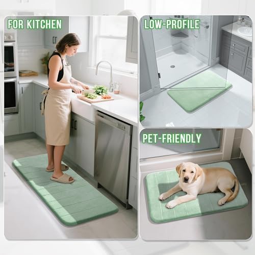 Yimobra Long Bath Mat 44"x24", Super Soft Quick Dry Memory Foam Bathroom Rug, Water Absorbent, Non Slip Backing Machine Washable for Tub Shower, Thick Comfort Support, Pale Green - Image 6