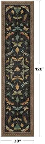 Black Insect 2'6"x10' Washable Extra Long Runner Rugs for Hallways, Non Skid Stain Resistant Wide Rug Runners for Kitchen, Entryway, Dark Floral Boho Butterfly Pattern Indoor Decor - Image 2