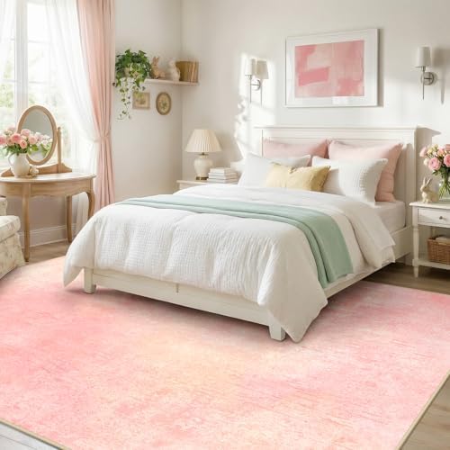 RELEANY Washable 9'x12' Abstract Area Rug for Living Room Light Pink - Image 3