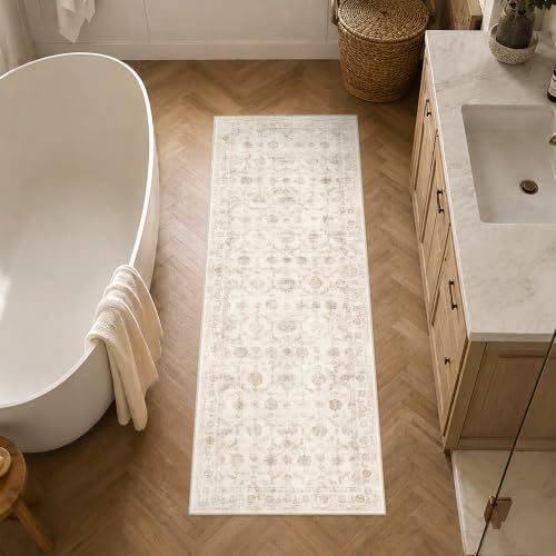 Washable 2x6 Kitchen Runner Rug Non-Slip Distressed Beige Long Carpet - Image 4