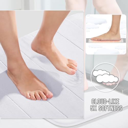 Yimobra Memory Foam Toilet Bath Mat U-Shaped, Soft and Comfortable, Super Water Absorption, Non-Slip, Thick, Machine Wash and Easier to Dry for Bathroom Commode Contour Rug, 24 X 20 Inches, White - Image 3