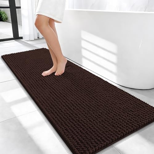 OLANLY Thick Chenille Bathroom Runner Rugs 47x20, Absorbent Bath Mat, Brown by OLANLY