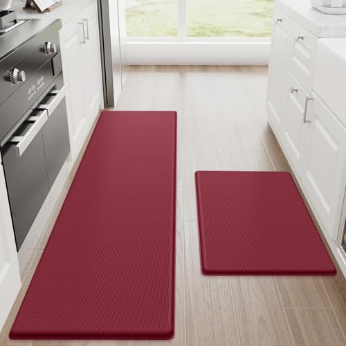 StepRite Kitchen Mats for Floor, 2-Piece Anti-Fatigue Rugs, Burgundy by Bringcushiontoyourlife