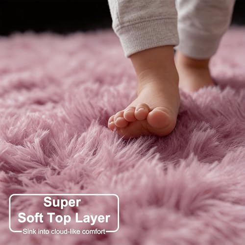 Amdrebio Mauve Pink Big Round Fuzzy Rug 6Ft for Living Room Girls Bedroom - Image 3