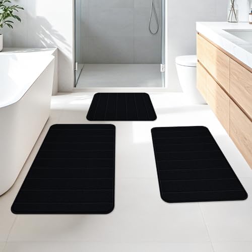 Memory Foam Bath Mat 36" x 24", Ultra Soft Absorbent Bathroom Rug Non Slip, Machine Washable Bath Rug for Bathroom, Shower and Tub,Black - Image 2