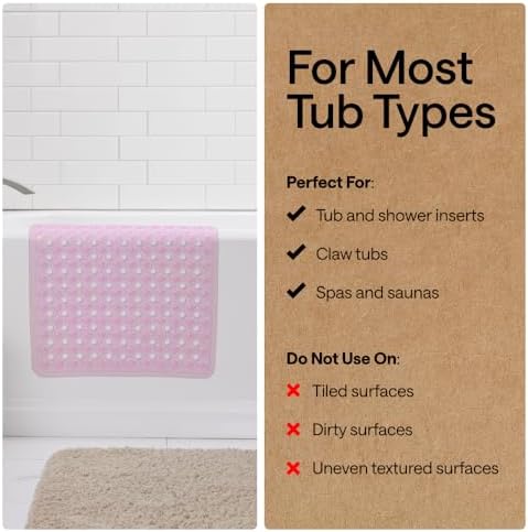 GORILLA GRIP Bath Tub Shower Mat, Bathtub Floor Liner, 35x16 Clear Pink - Image 5