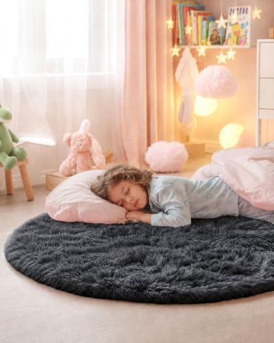 Smiry Round Area Rugs for Living Room Bedroom 4x4 ft, Fluffy Carpet - Image 5